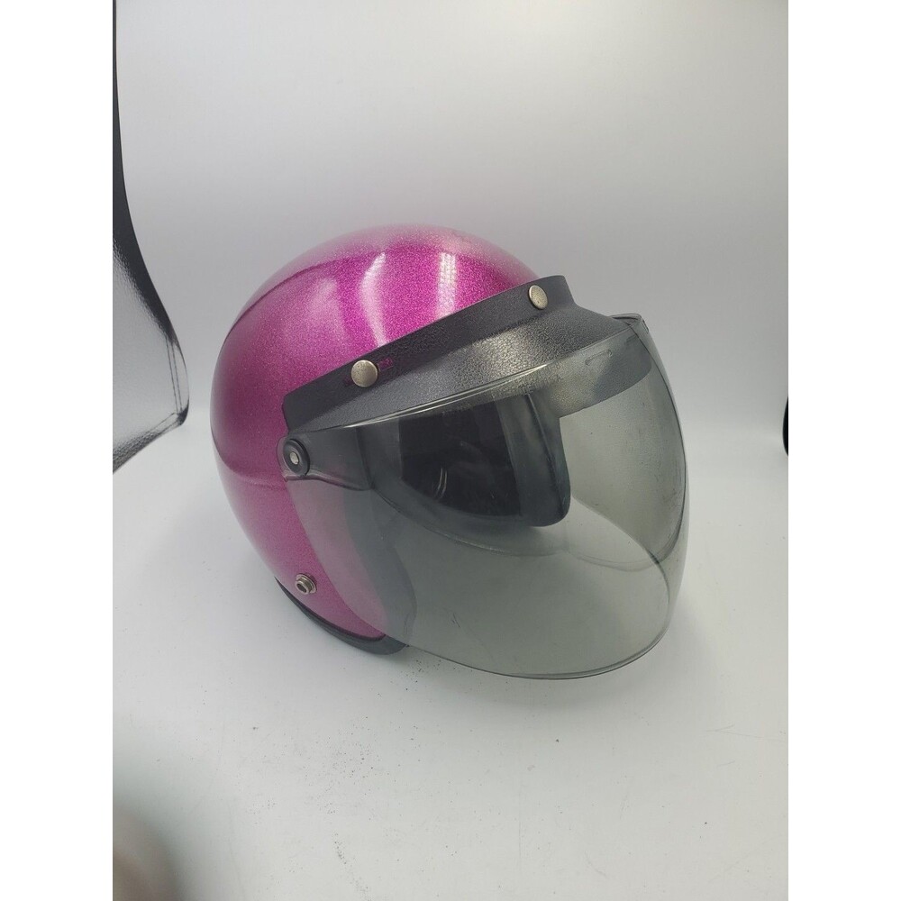 Rare Vtg Purple/Pink Metallic Crown CX 901 Motorcycle Open Face Helmet W/ Shield